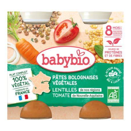 Pâtes bolognaises végétales - Lentilles de nos Régions, tomate de Nouvelle Aquitaine