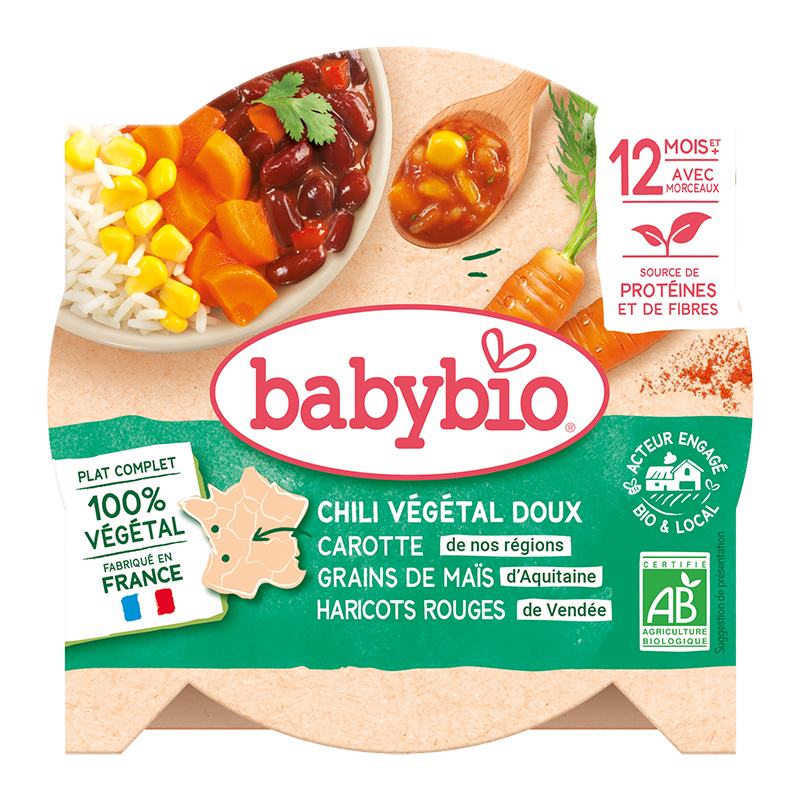 Chili végétal doux - Carotte de nos Régions, Grain de maïs d'Aquitaine, Haricots rouges de Vendée, Paprika