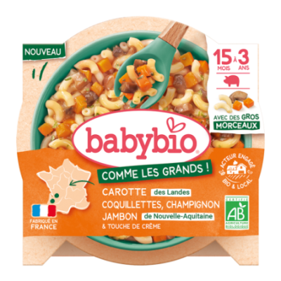 Carotte des Landes Coquillettes Champignon Jambon de Nouvelle-Aquitaine & touche de crème - Avec des gros morceaux