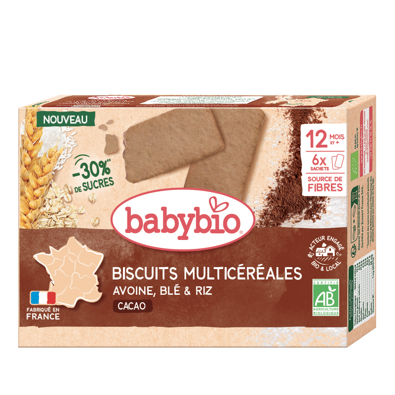 Multi-cereal cocoa biscuits