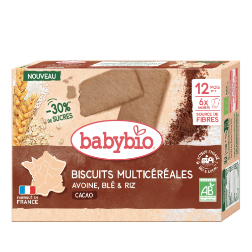 Multi-cereal cocoa biscuits